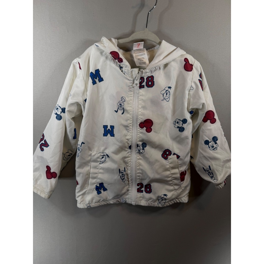 Disney Junior Mickey Mouse White Hooded Windbreaker Jacket 3D Ears Kids 3T